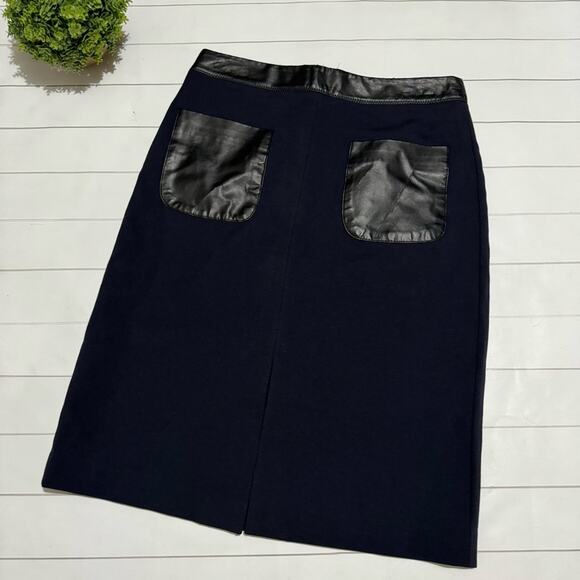 Ann Taylor Dresses & Skirts - Ann Taylor Navy Blue Faux Leather Stretch Classic Office Pencil Skirt Women’s 2